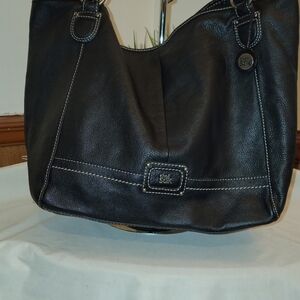 Sak Black Leather Tote Shoulder Bag Printed Lining Charm...